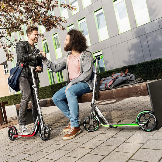 Cityroller mit großen Rädern – Höhenverstellbarer und klappbarer Aluminium Scooter mit Ständer, geeignet für Kinder und Erwachsene bis ca. 100 kg