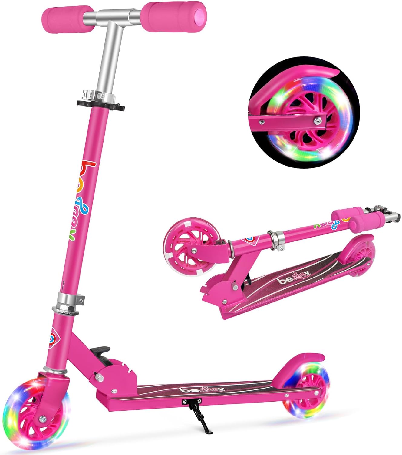 Kinderroller mit 2 Rädern – Klappbarer Tretroller mit höhenverstellbarem Lenker und leuchtenden Rädern, geeignet für Kinder von ca. 3–12 Jahren