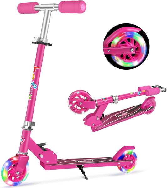 Kinderroller mit 2 Rädern – Klappbarer Tretroller mit höhenverstellbarem Lenker und leuchtenden Rädern, geeignet für Kinder von ca. 3–12 Jahren