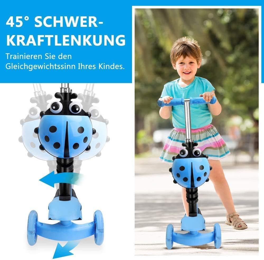 5-in-1 Kinderroller mit Sitz und Schiebestange – Mitwachsender Scooter mit Korb, Rückenlehne und höhenverstellbarem Lenker, geeignet ab ca. 2 Jahren (Blau)