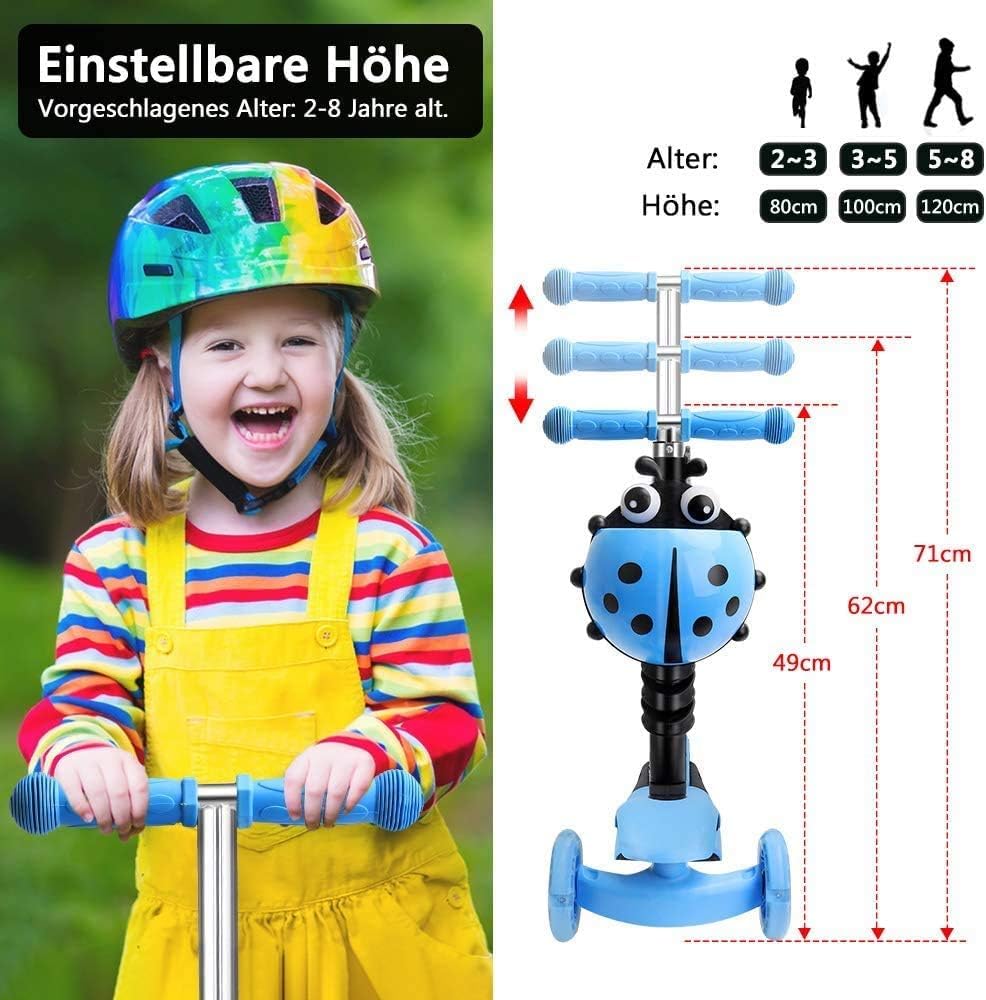 5-in-1 Kinderroller mit Sitz und Schiebestange – Mitwachsender Scooter mit Korb, Rückenlehne und höhenverstellbarem Lenker, geeignet ab ca. 2 Jahren (Blau)
