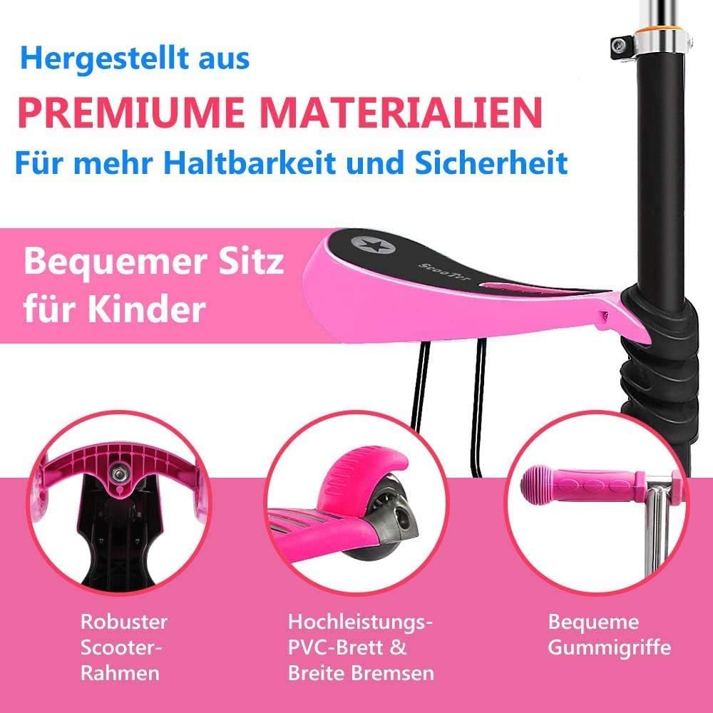 5-in-1 Kinderroller mit Sitz und Schiebestange – Mitwachsender Scooter mit Korb, Rückenlehne und höhenverstellbarem Lenker, geeignet ab ca. 2 Jahren