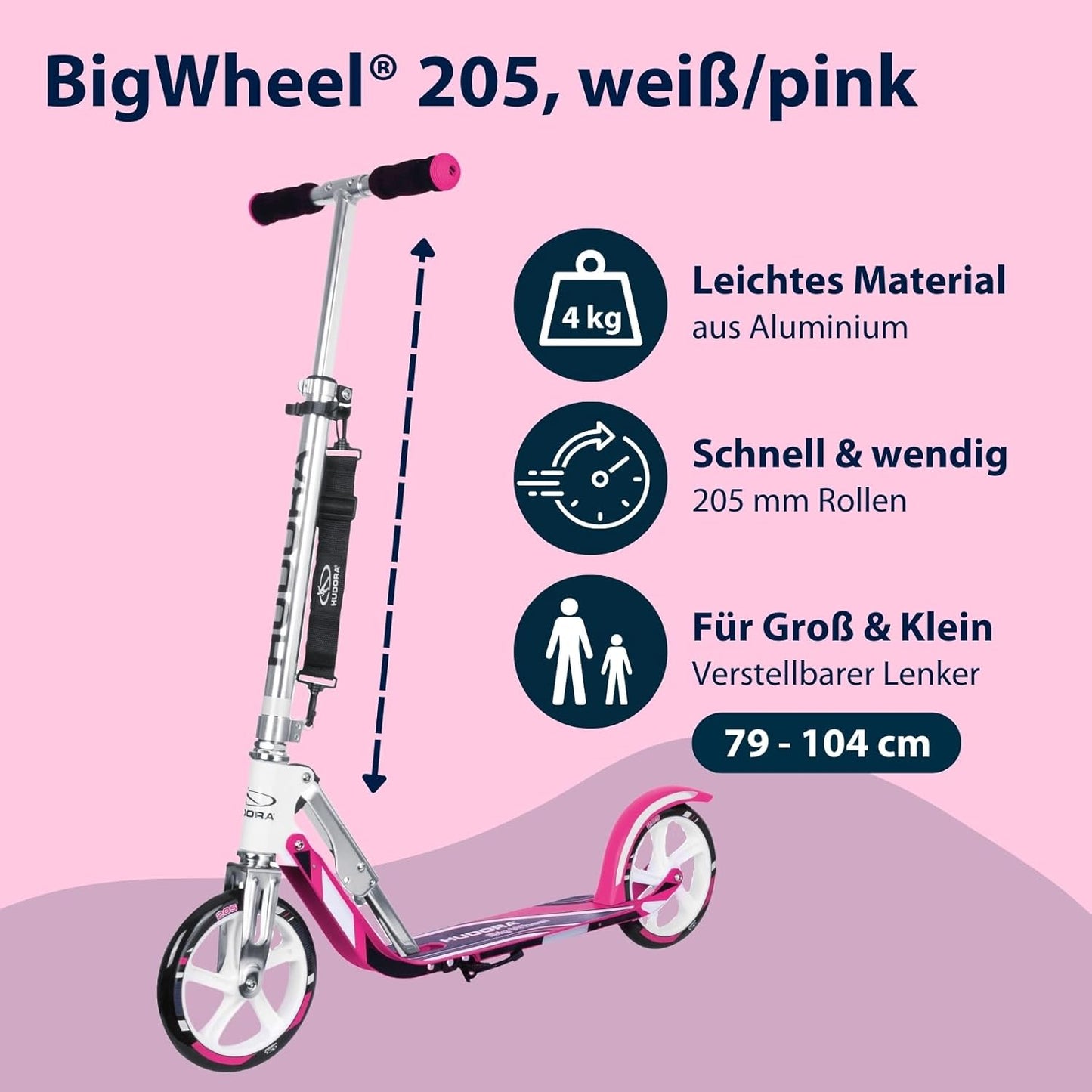 Cityroller mit großen Rädern – Klappbarer Aluminium Scooter mit höhenverstellbarem Lenker und Ständer, geeignet für Kinder und Erwachsene bis ca. 100 kg