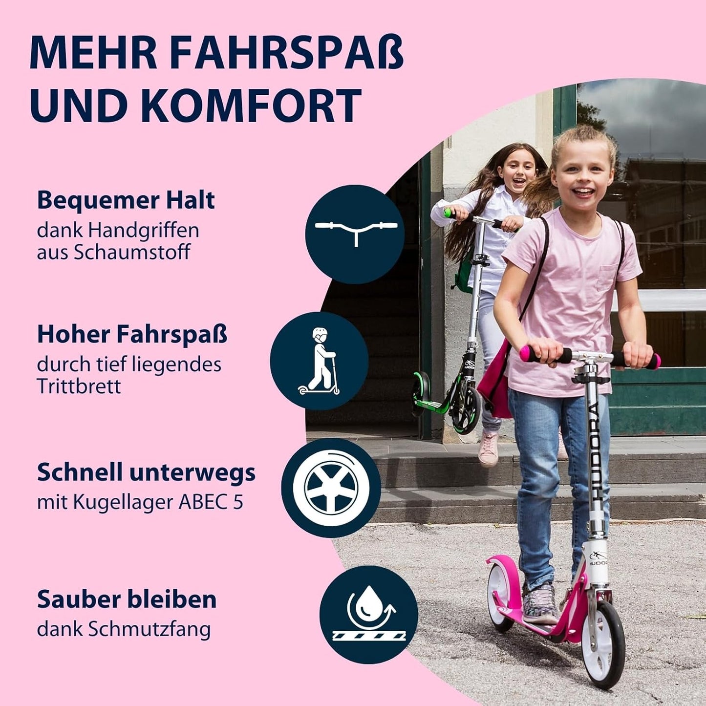 Cityroller mit großen Rädern – Klappbarer Aluminium Scooter mit höhenverstellbarem Lenker und Ständer, geeignet für Kinder und Erwachsene bis ca. 100 kg