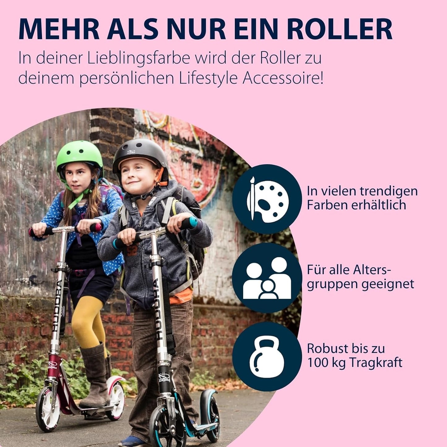 Cityroller mit großen Rädern – Klappbarer Aluminium Scooter mit höhenverstellbarem Lenker und Ständer, geeignet für Kinder und Erwachsene bis ca. 100 kg