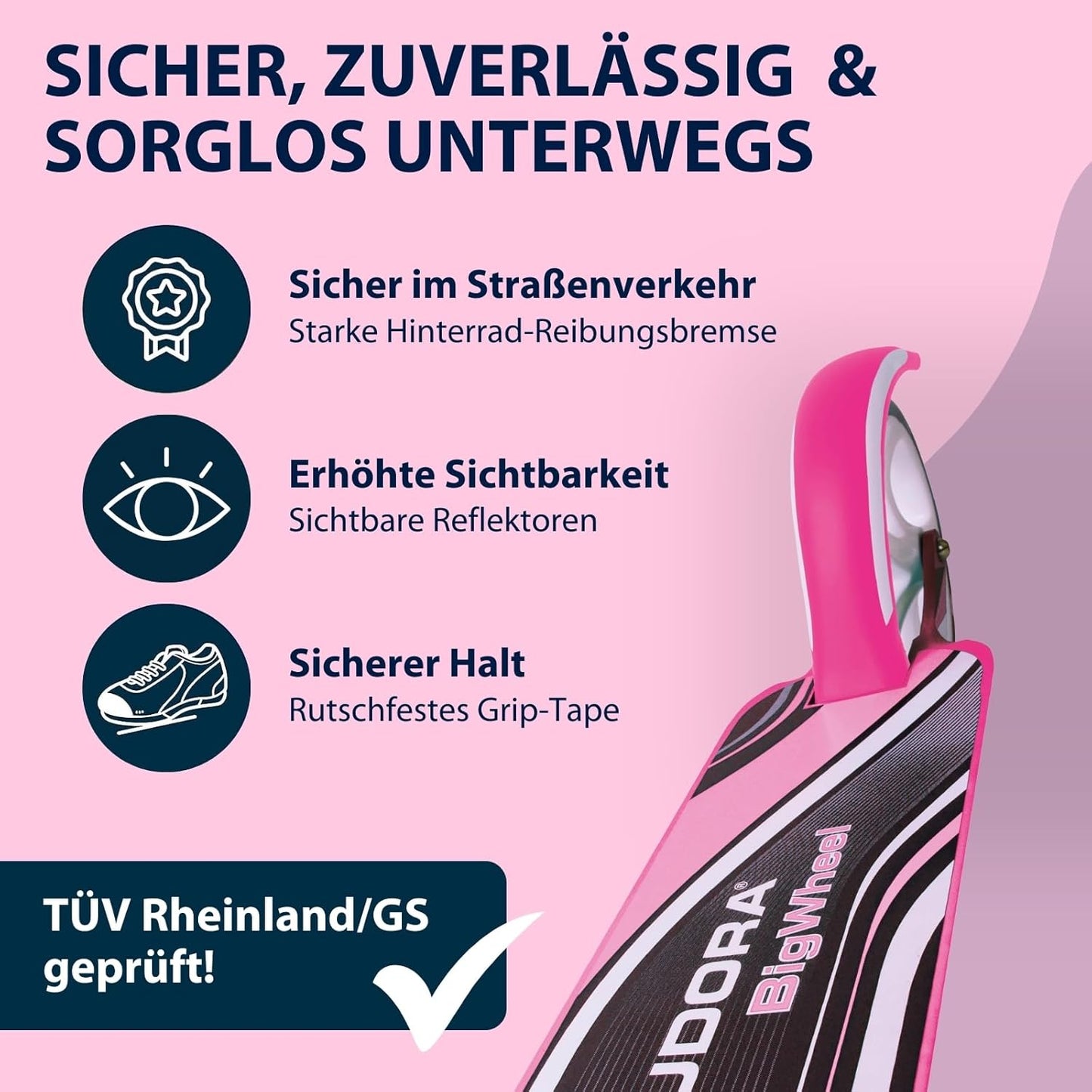 Cityroller mit großen Rädern – Klappbarer Aluminium Scooter mit höhenverstellbarem Lenker und Ständer, geeignet für Kinder und Erwachsene bis ca. 100 kg