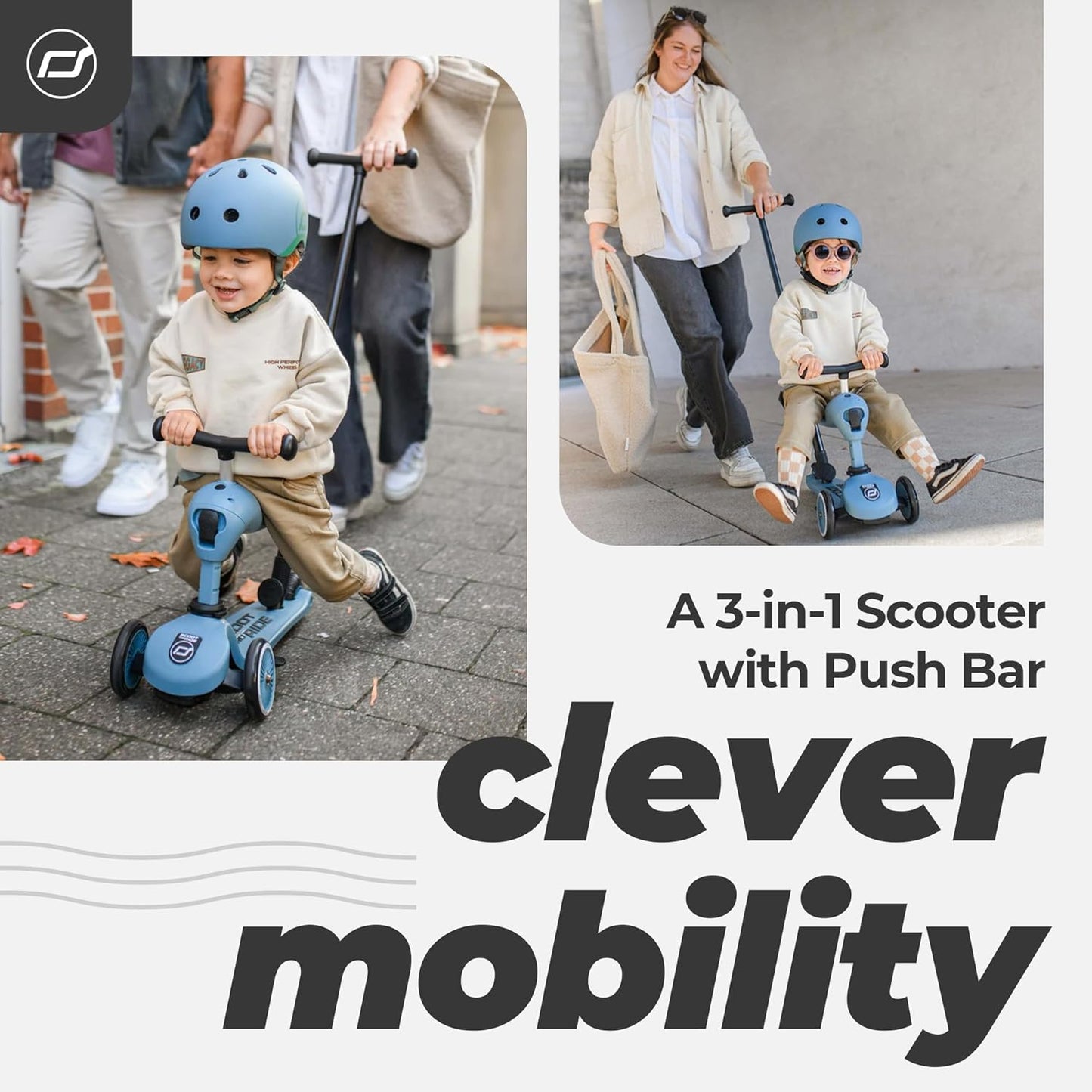 2-in-1 Kinderroller mit Sitz und Schiebestange – Mitwachsendes Kickboard/Laufrad, höhenverstellbar und werkzeuglos anpassbar, geeignet ab ca. 1–2 Jahren