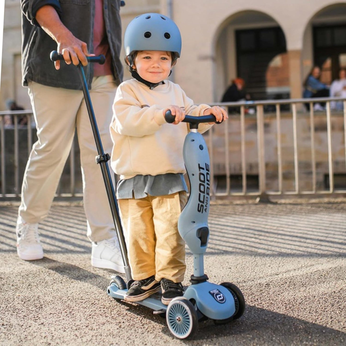 2-in-1 Kinderroller mit Sitz und Schiebestange – Mitwachsendes Kickboard/Laufrad, höhenverstellbar und werkzeuglos anpassbar, geeignet ab ca. 1–2 Jahren