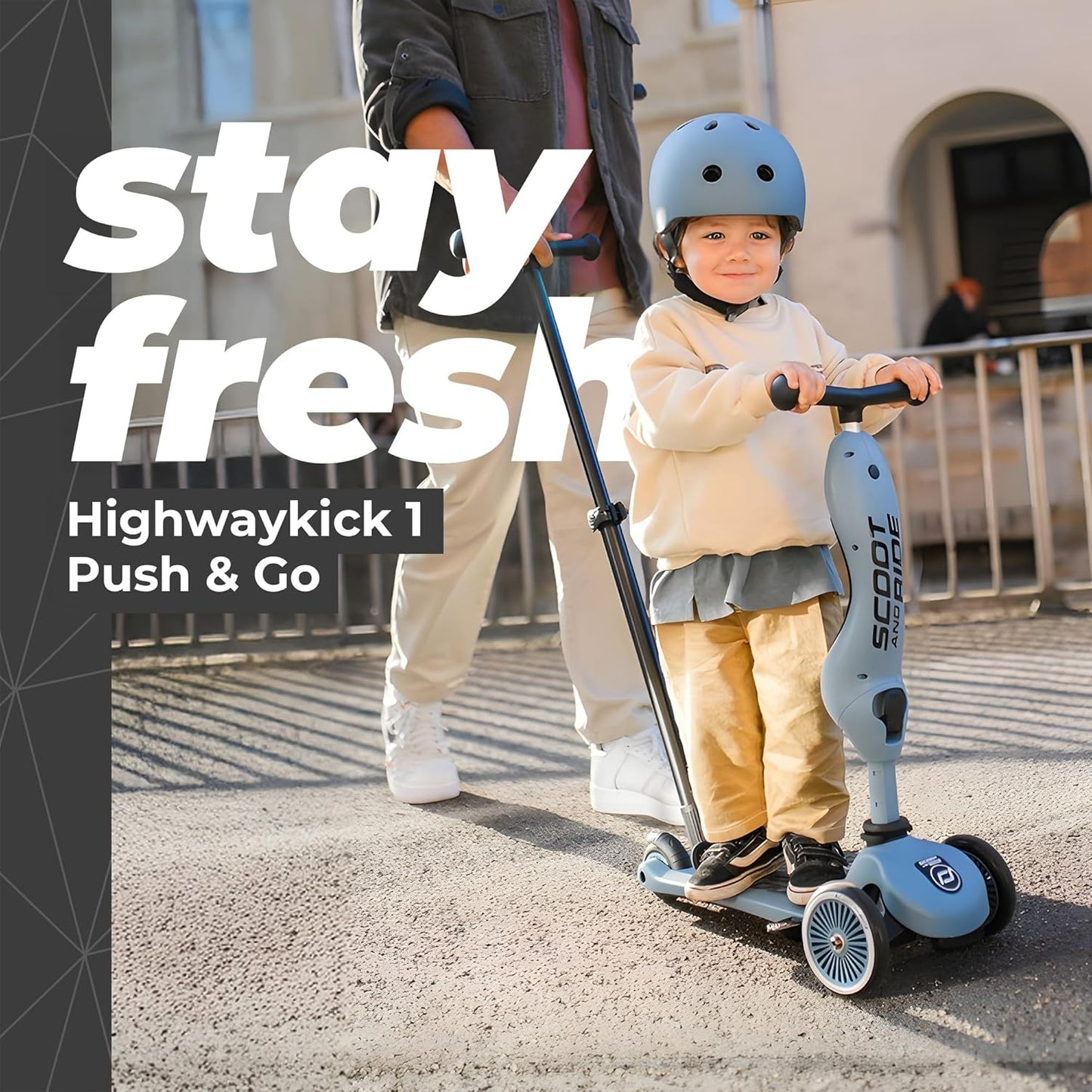 2-in-1 Kinderroller mit Sitz und Schiebestange – Mitwachsendes Kickboard/Laufrad, höhenverstellbar und werkzeuglos anpassbar, geeignet ab ca. 1–2 Jahren
